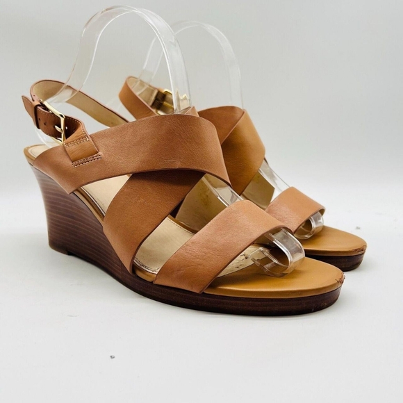 Cole Haan Women's Brown Leather Wedge Ankle Strap Sandals - Picture 3 of 8
